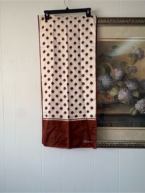Vintage burmel Polka Dot Silk Scarf in Cream and Brown